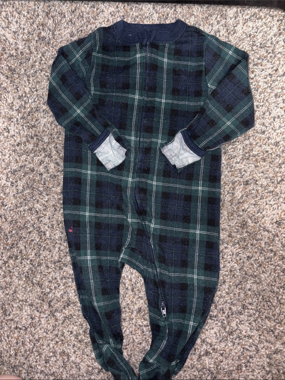 Old Navy Green and Navy Plaid Kids Footed One-Piece